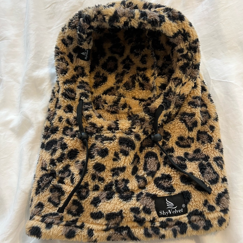 Leopard Print Hooded Balaclava with Drawstrings